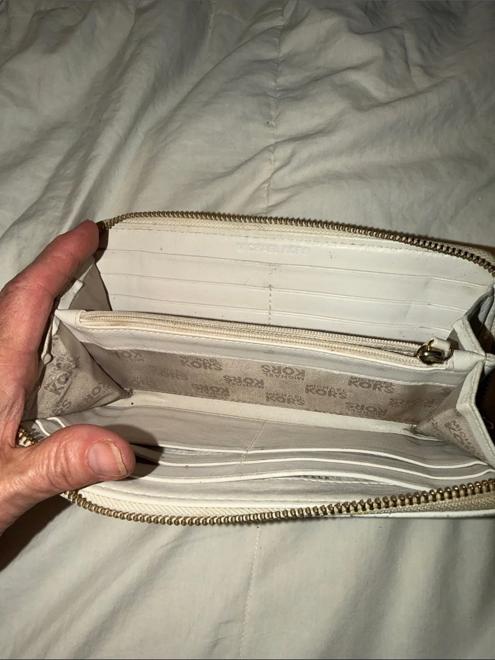 Michael Kors White Quilted Zip-Around Wallet with Gold Plate